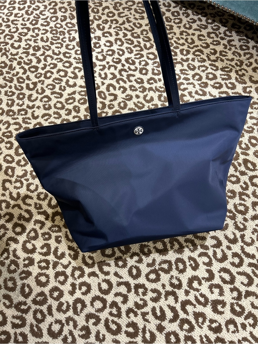 Tory Burch Electric Blue Tote nylon tote bag zip closure logo accent gold